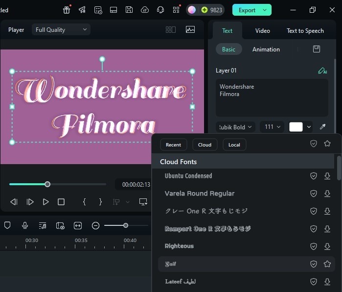 filmora sail font