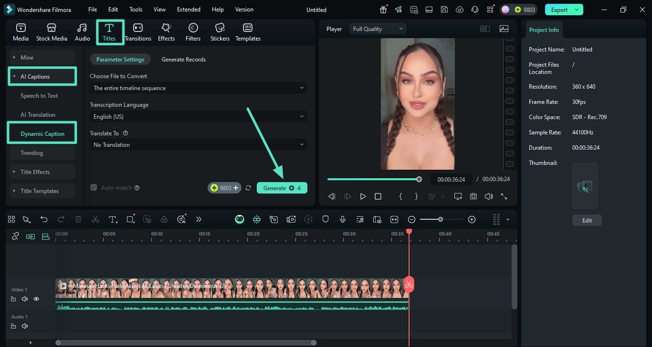 choose dynamic captions feature