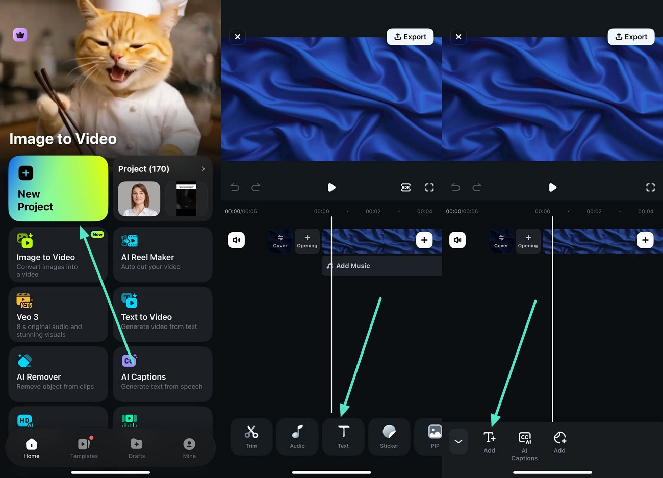 create project on filmora app