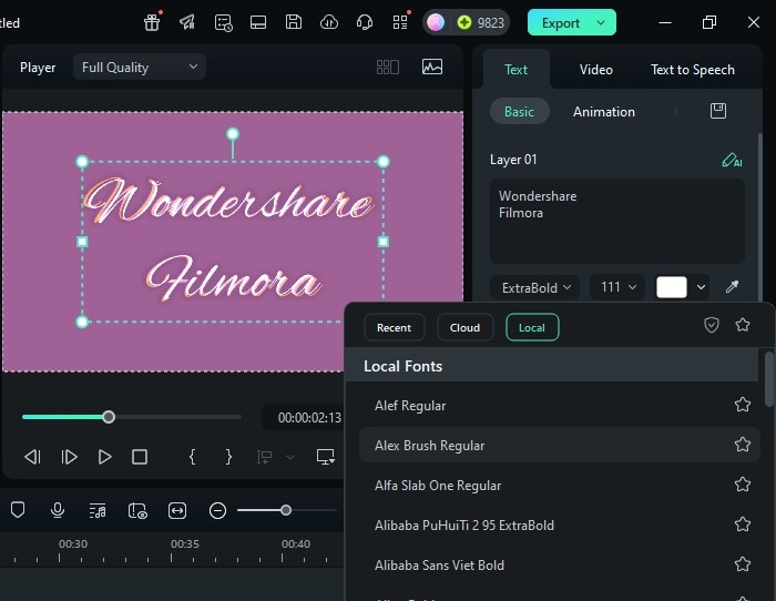 filmora alex brush regular font