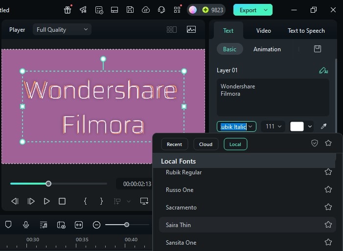 filmora saira thin font