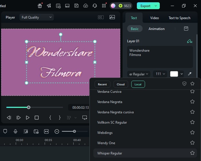 filmora whisper regular font