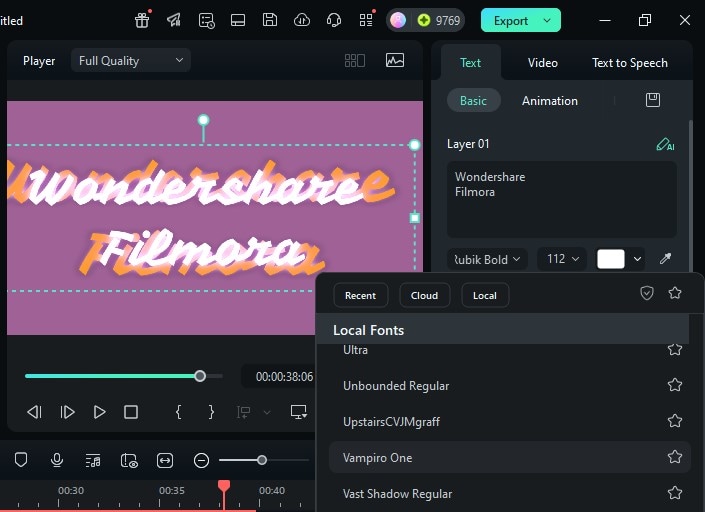 filmora vampiro one font