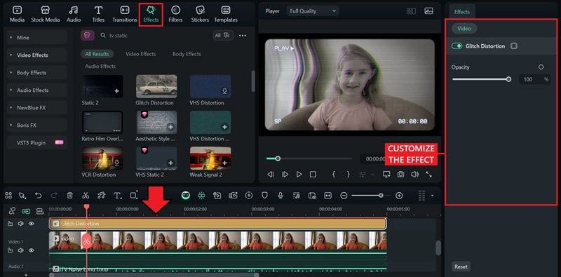 add distorted tv static effect