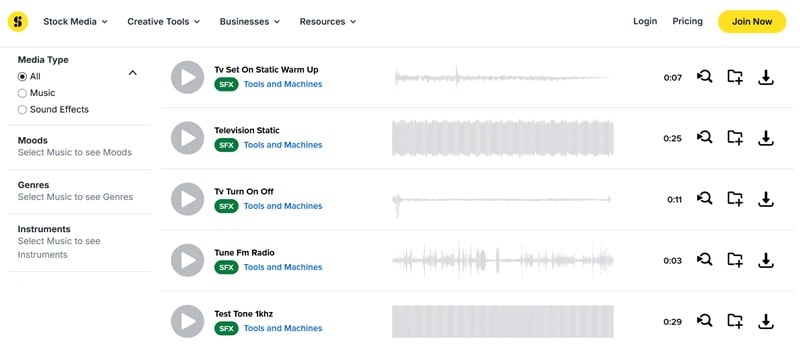 storyblocks tv static sound effects