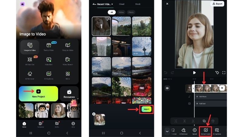importer le clip et séparer l’audio