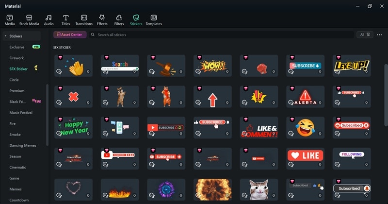 interactive elements library in filmora