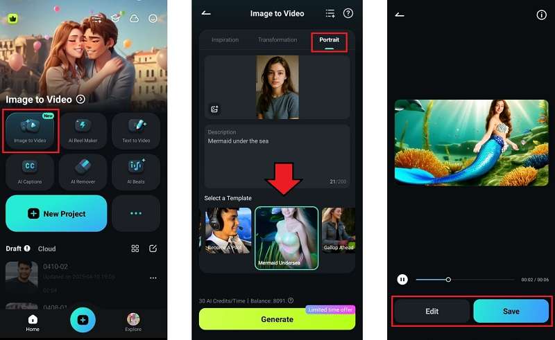 edit or save mermaid video