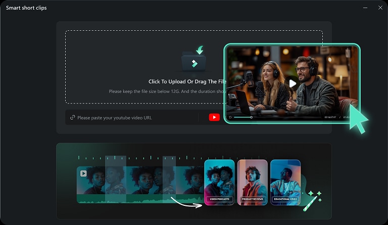 activate smart short clips to create short videos in filmora