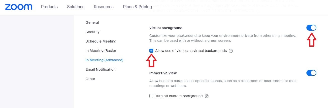 enable virtual backgrounds for your account