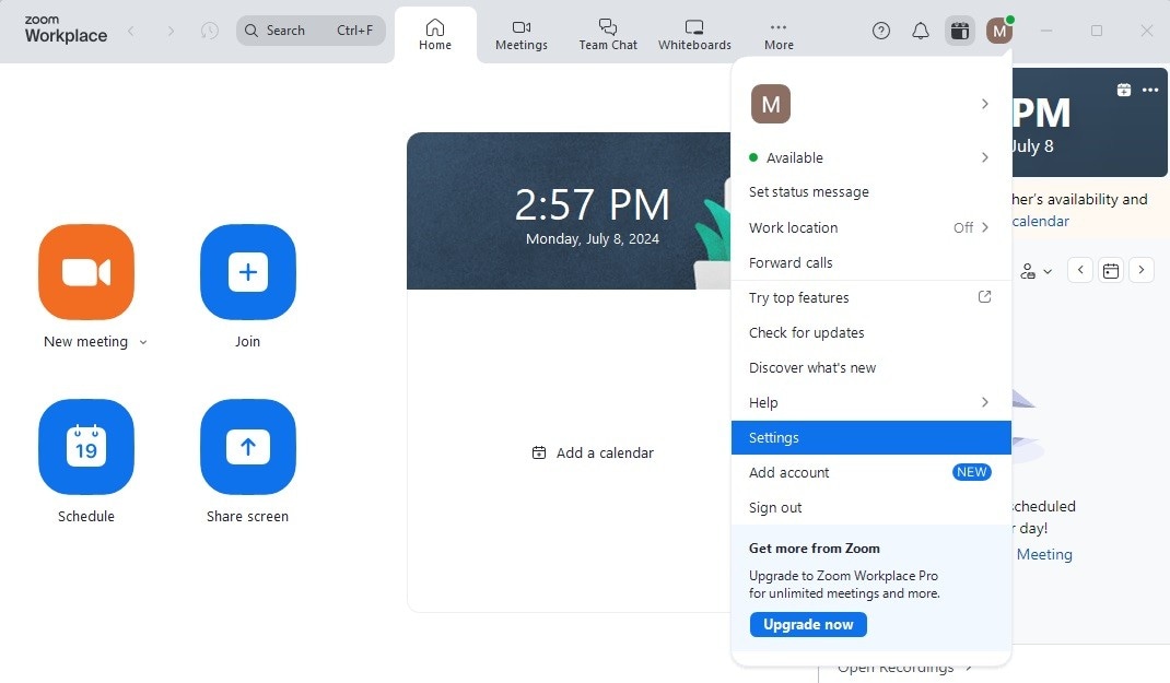 access zoom's settings on your computer