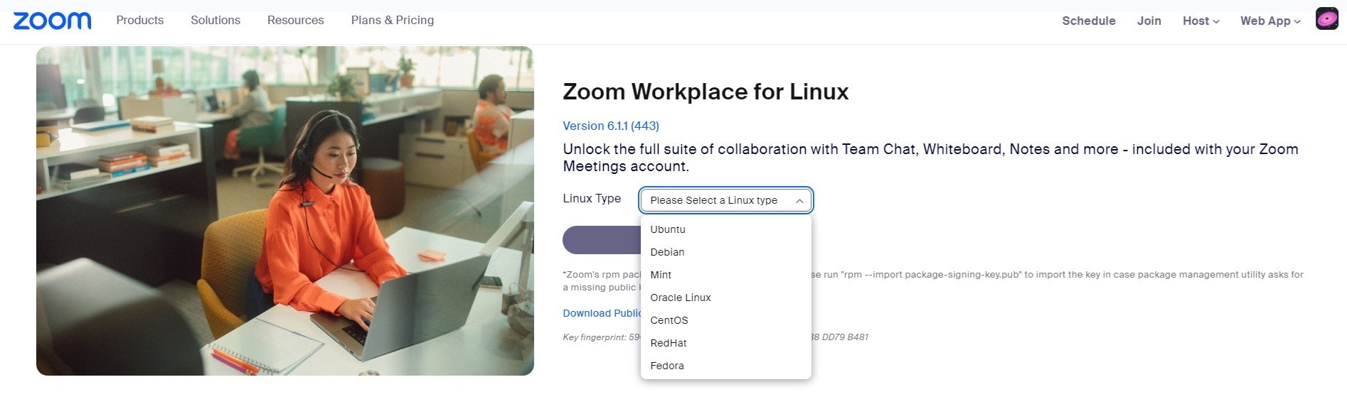 download the appropriate zoom linux version