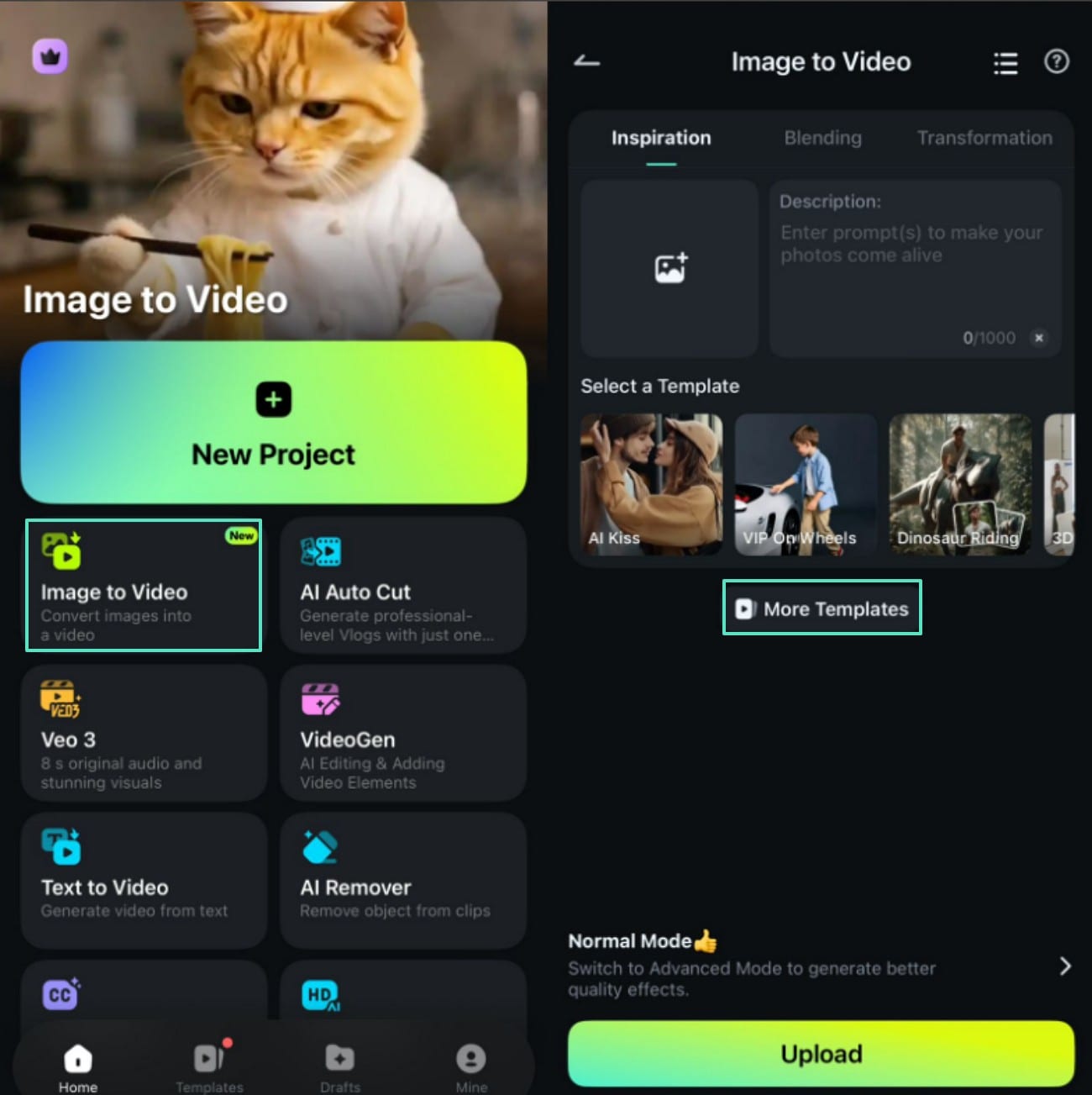 select the image to video and proceed