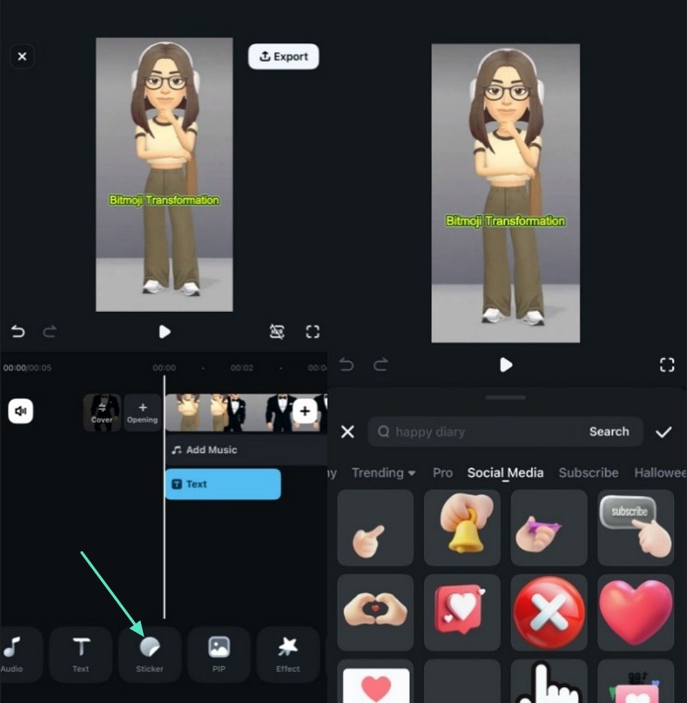 add animated stickers to clip