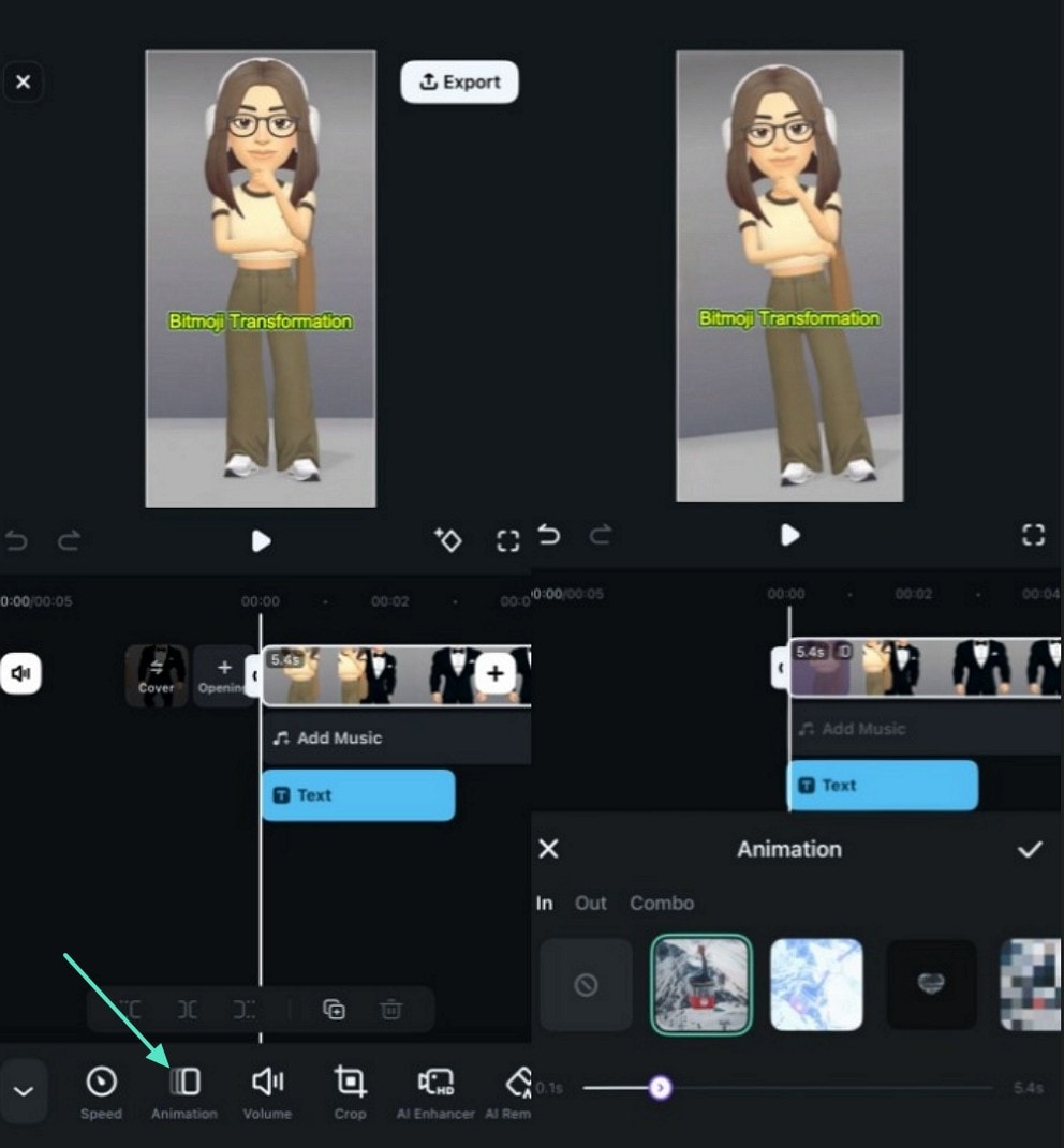 add animation to the clip