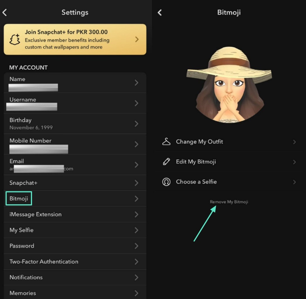 scroll to select bitmoji option