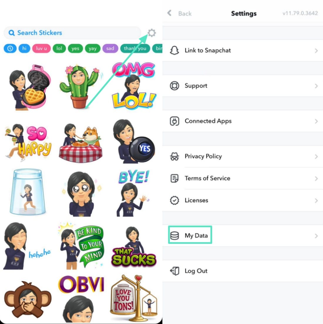 open settings to select my data