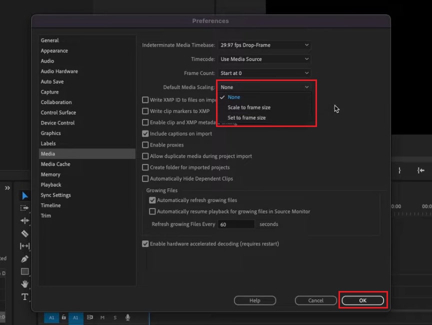 default media scaling settings