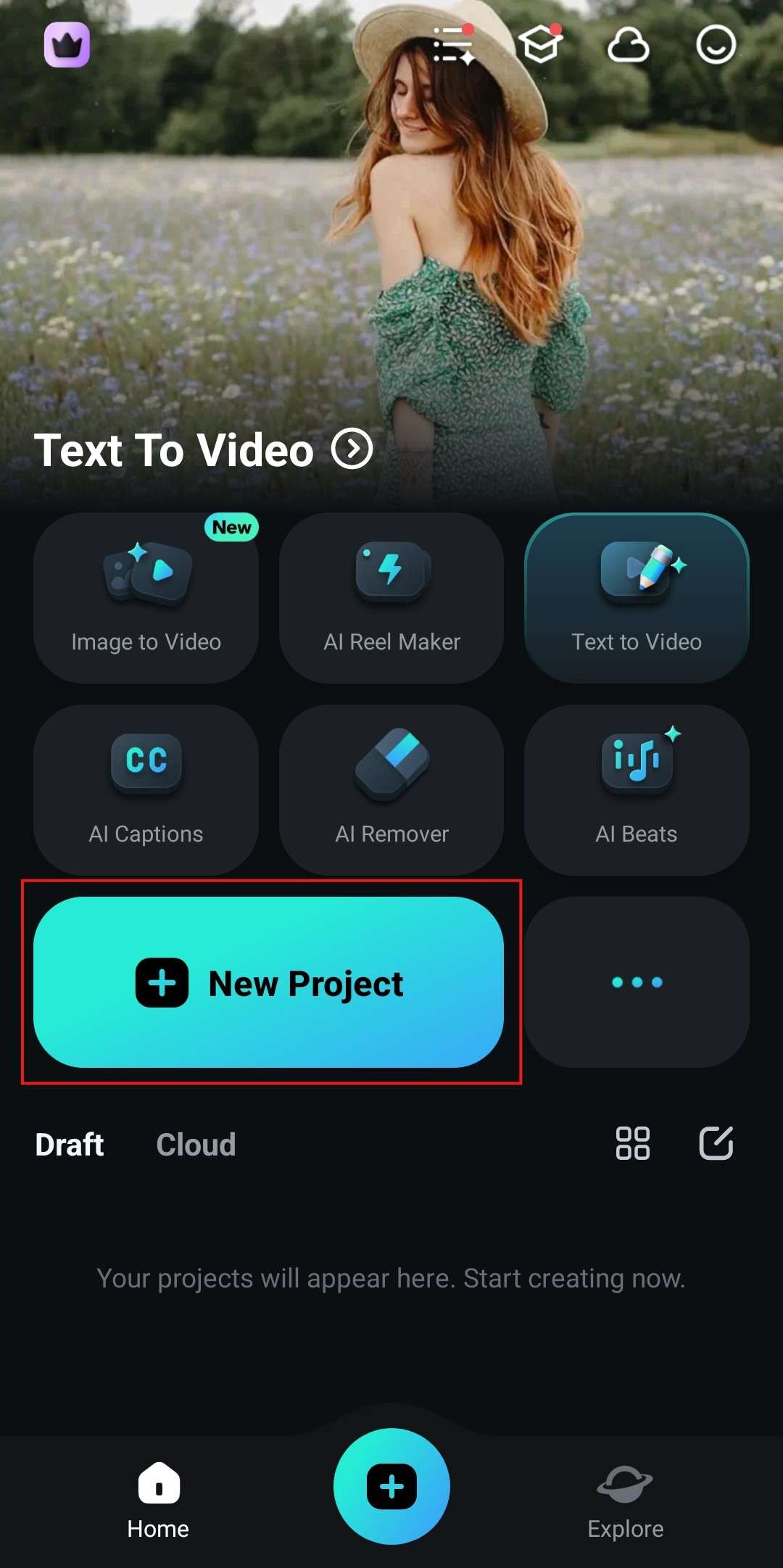 create new project filmora mobile