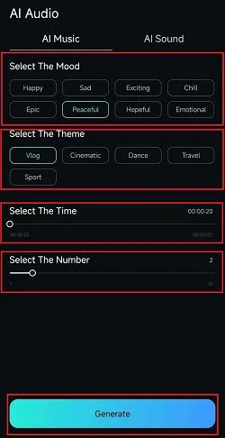 change parameter settings and generate custom music