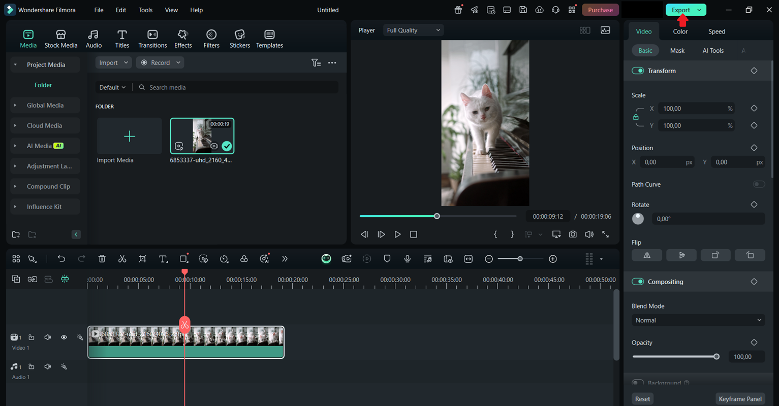 click export in filmora