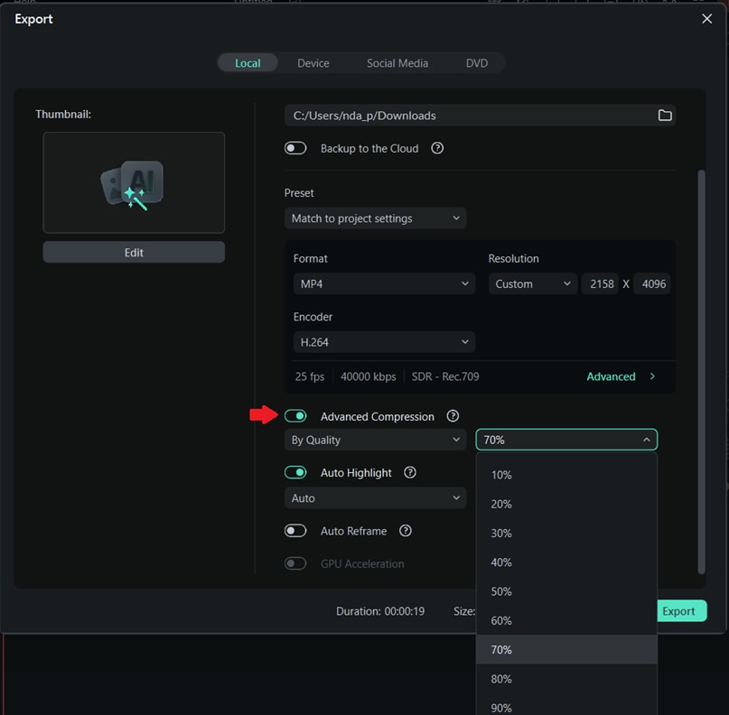 toggle the advanced compression