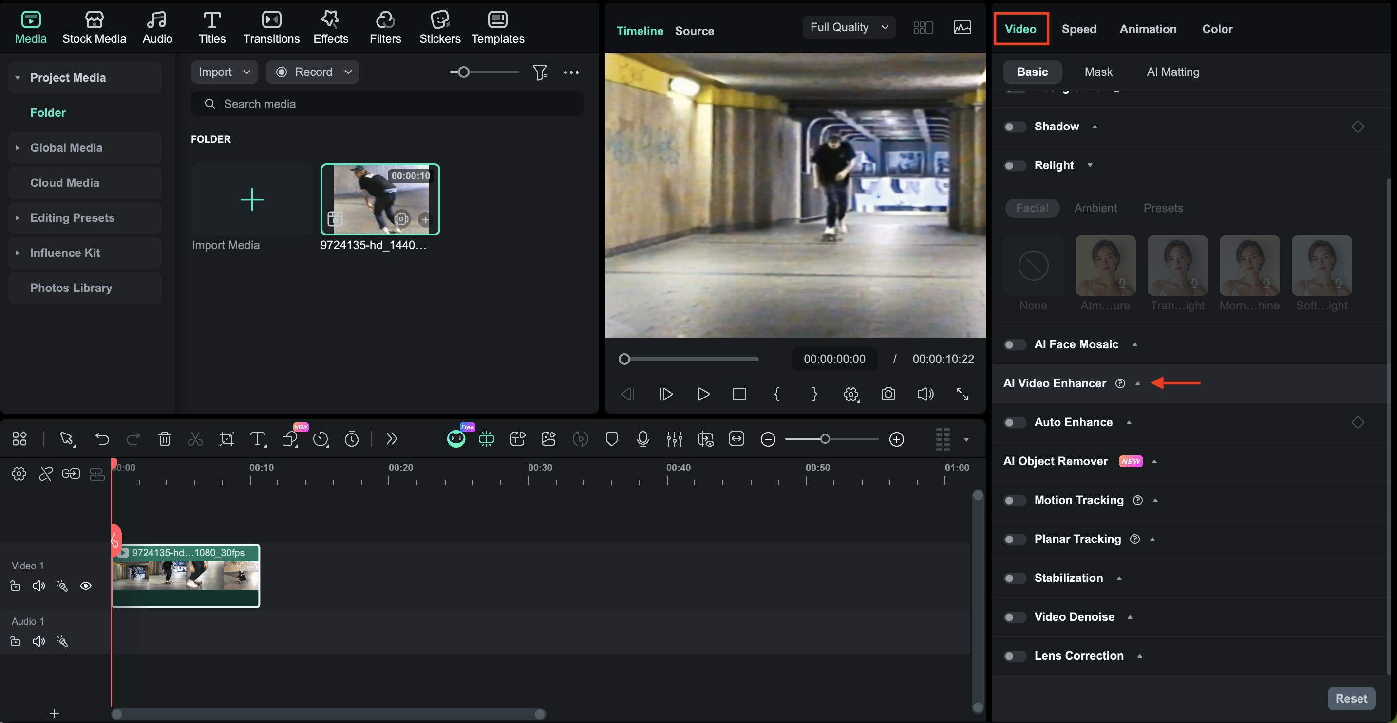 open filmora ai video enhancer