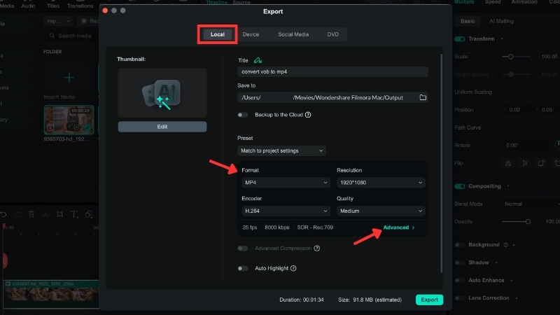 select local and the mp4 format