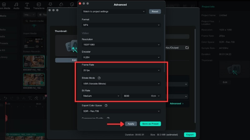 adjust the advanced settings if needed