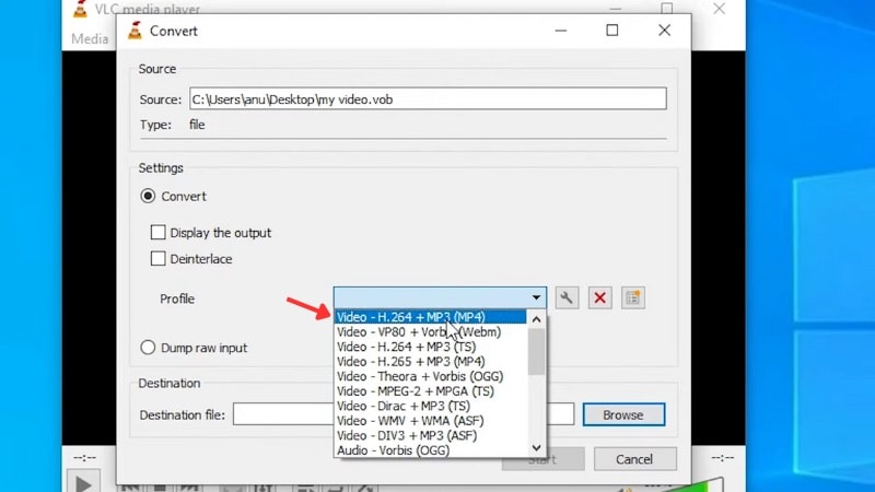 choose mp4 h264 or h265 profile