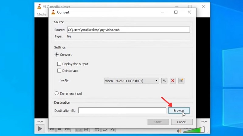 choose the destination file