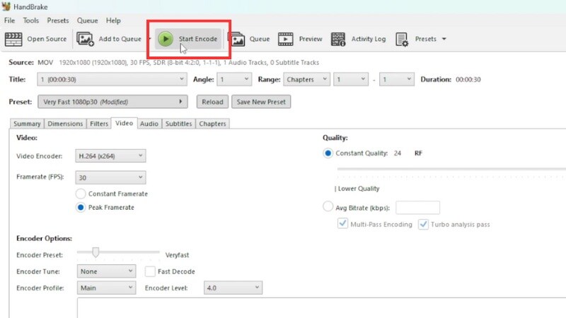start encoding to convert vob to mp4