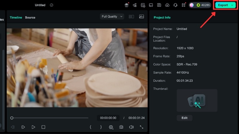 click export in the top right corner