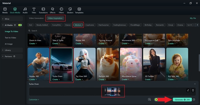 select turbo oven template and generate