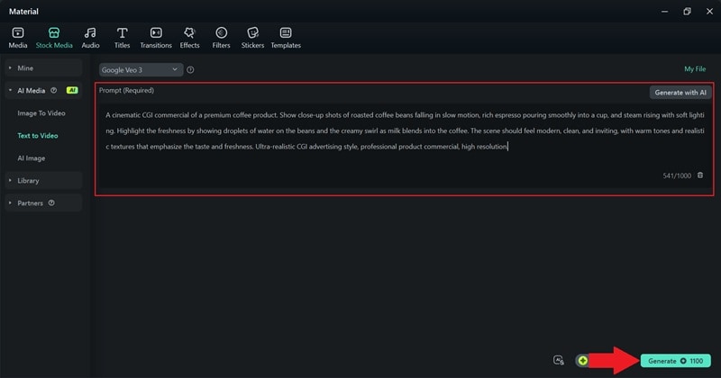 type effective prompt and click generate