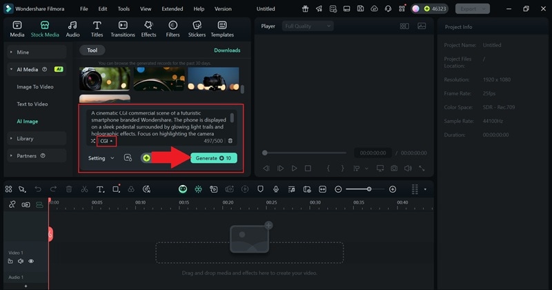 type prompt and click generate