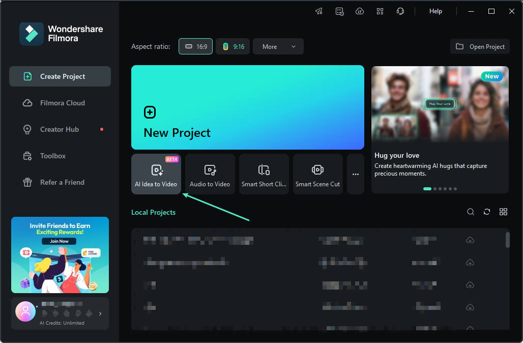 find the AI Idea to Video feature