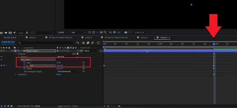add trim path second keyframe