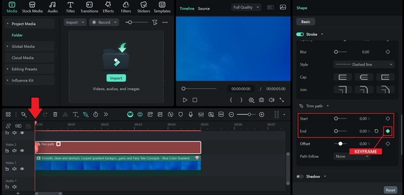 add the first keyframe in filmora