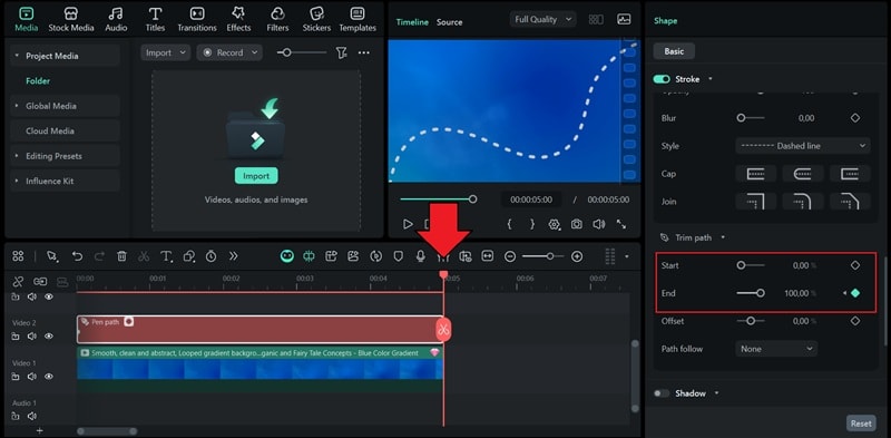 add second keyframe in filmora