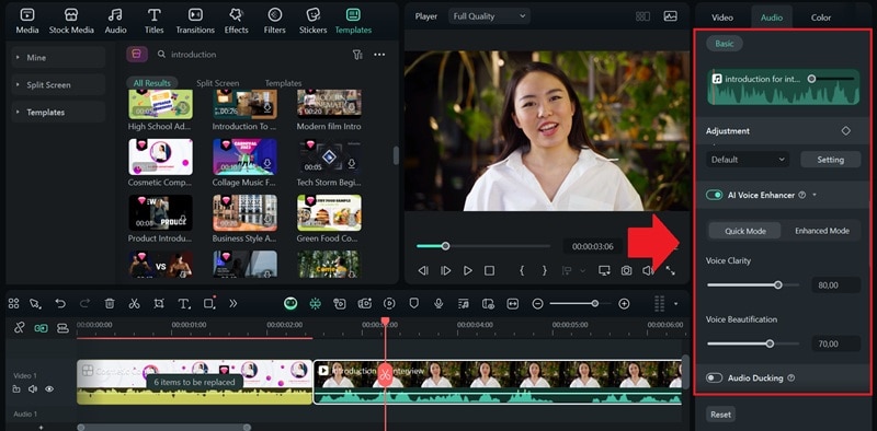 enhance the audio in filmora