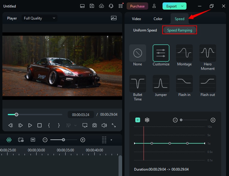 access speed ramping in right panel