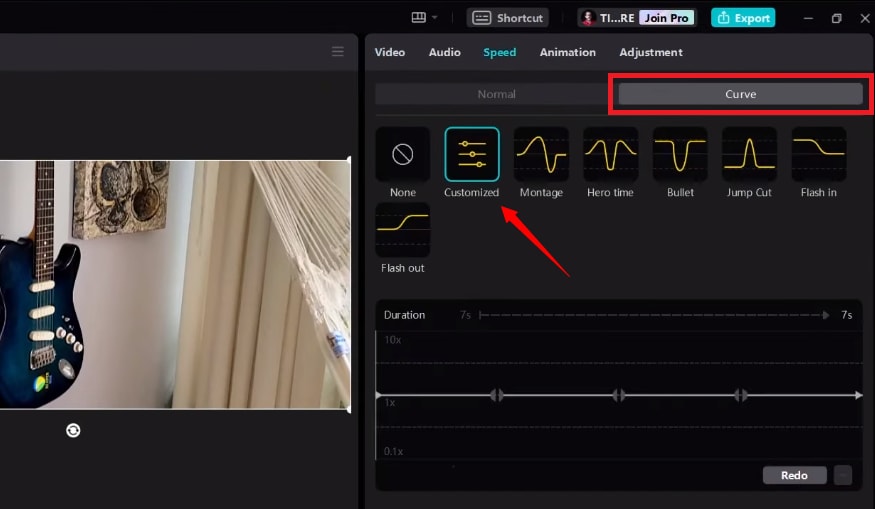 select the customized curve