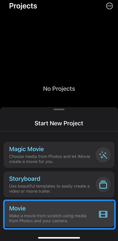 seleziona l'opzione film su imovie