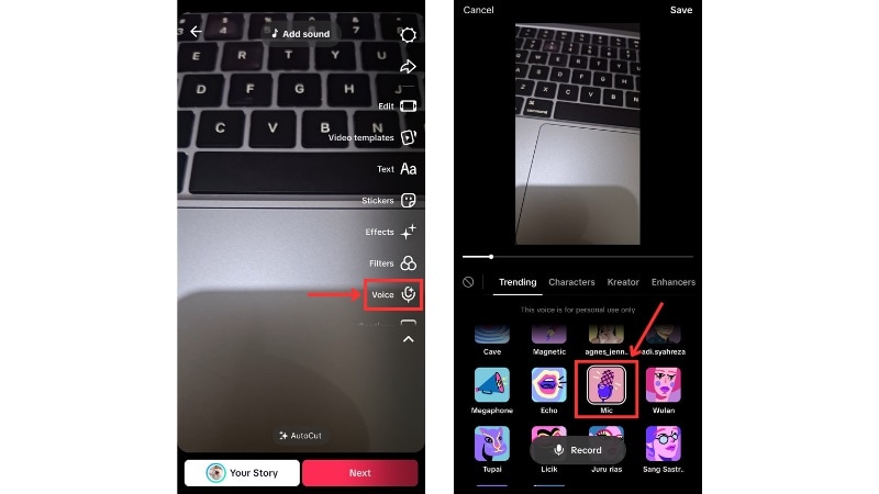 add tiktok voice effect after recording