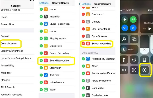 access screen recorder in control centre