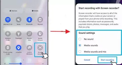 access screen recorder and media settings on android