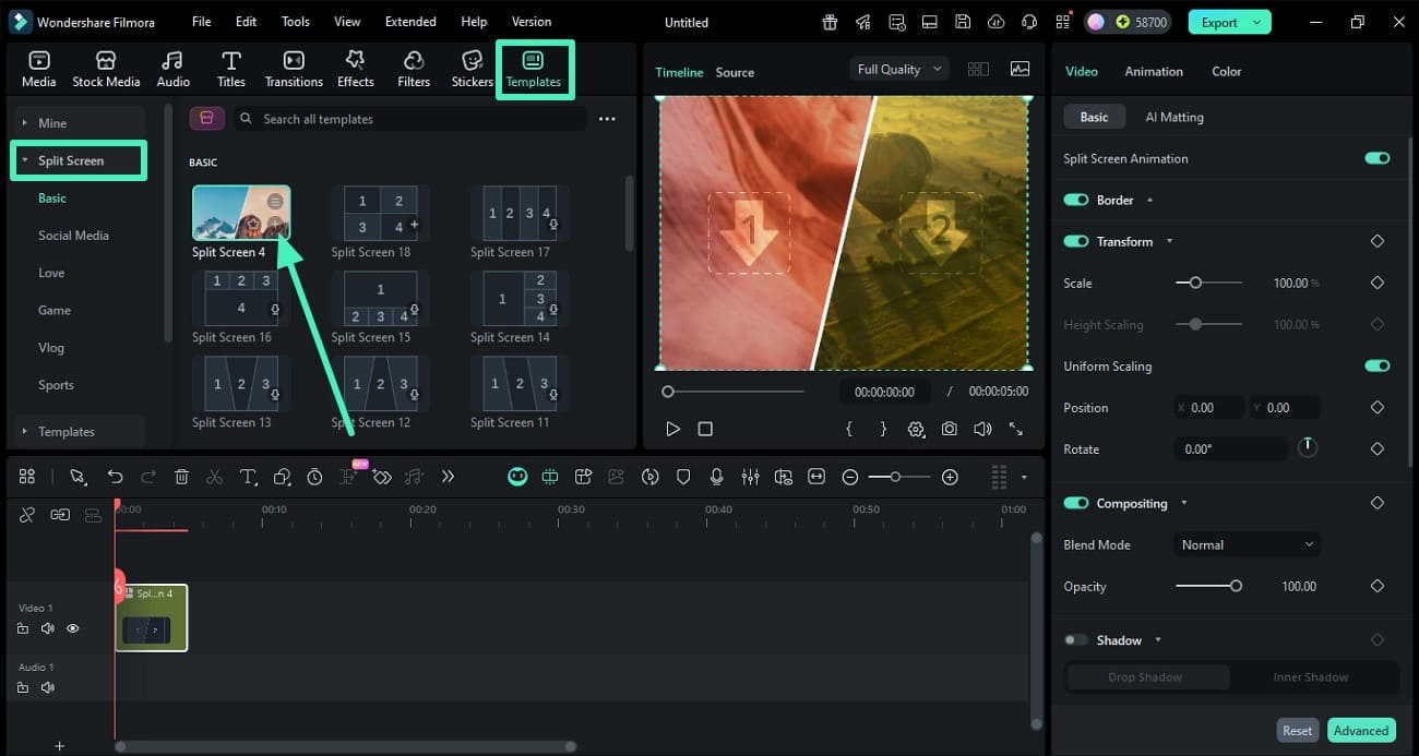 choose split screen template