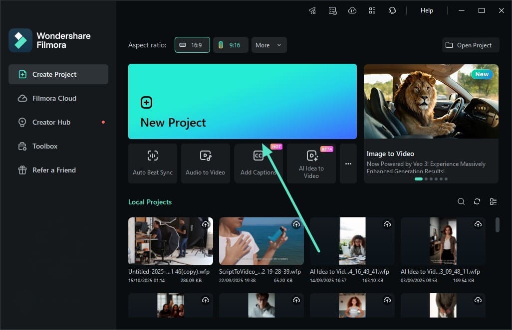 create filmora project