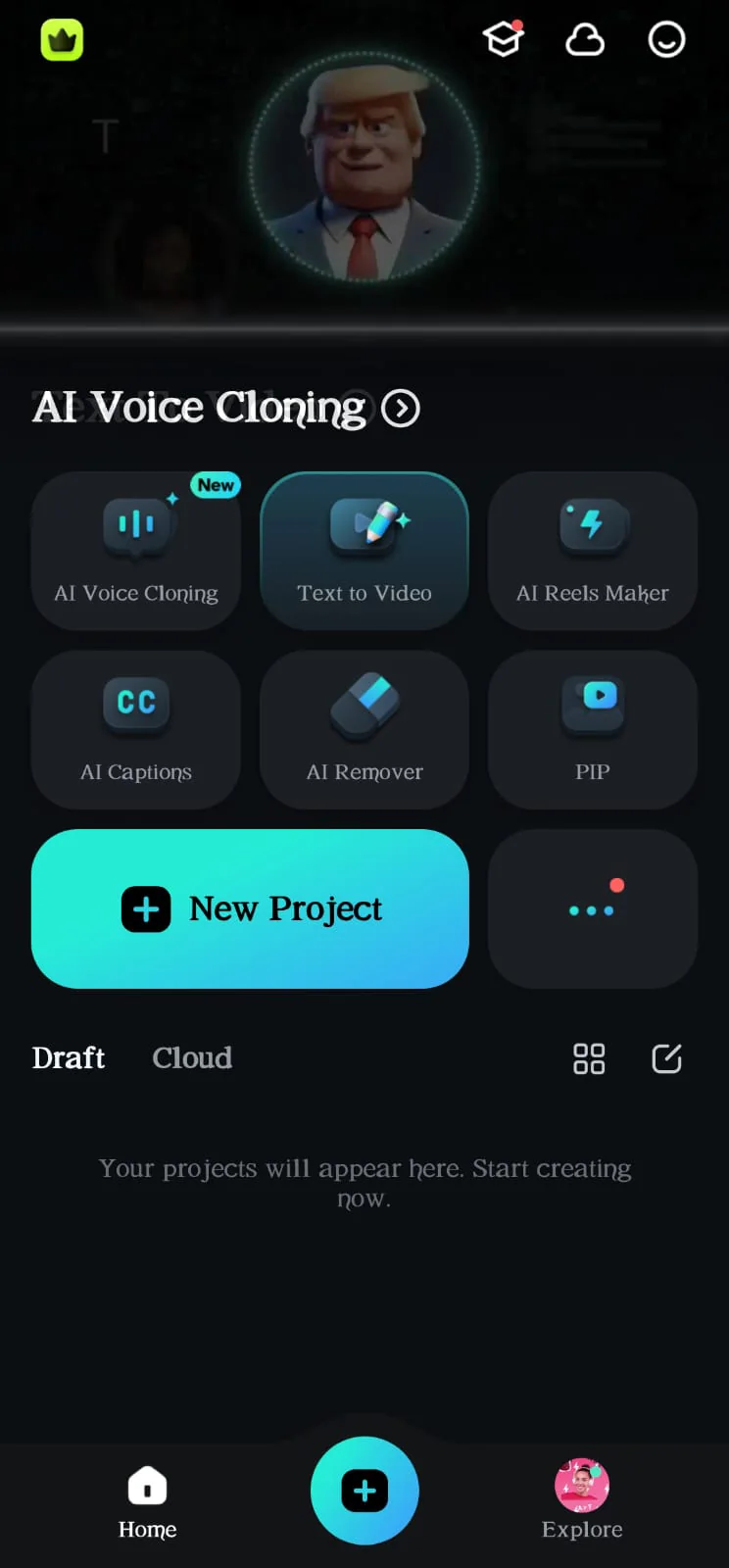 create a new project in filmora app